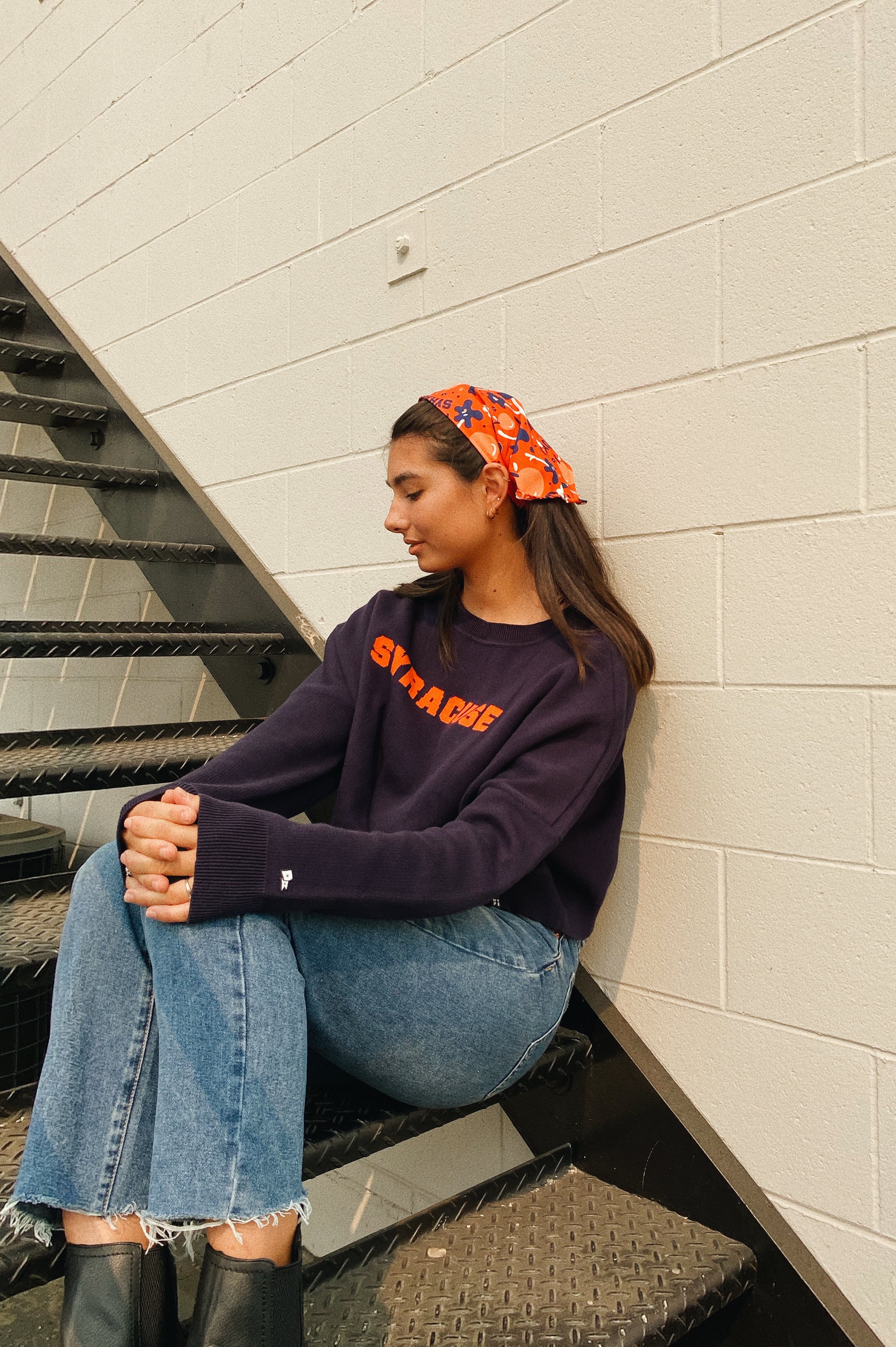 female orange hoodie outfit