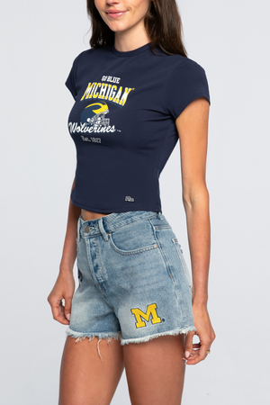 University of Michigan Denim Patched Shorts