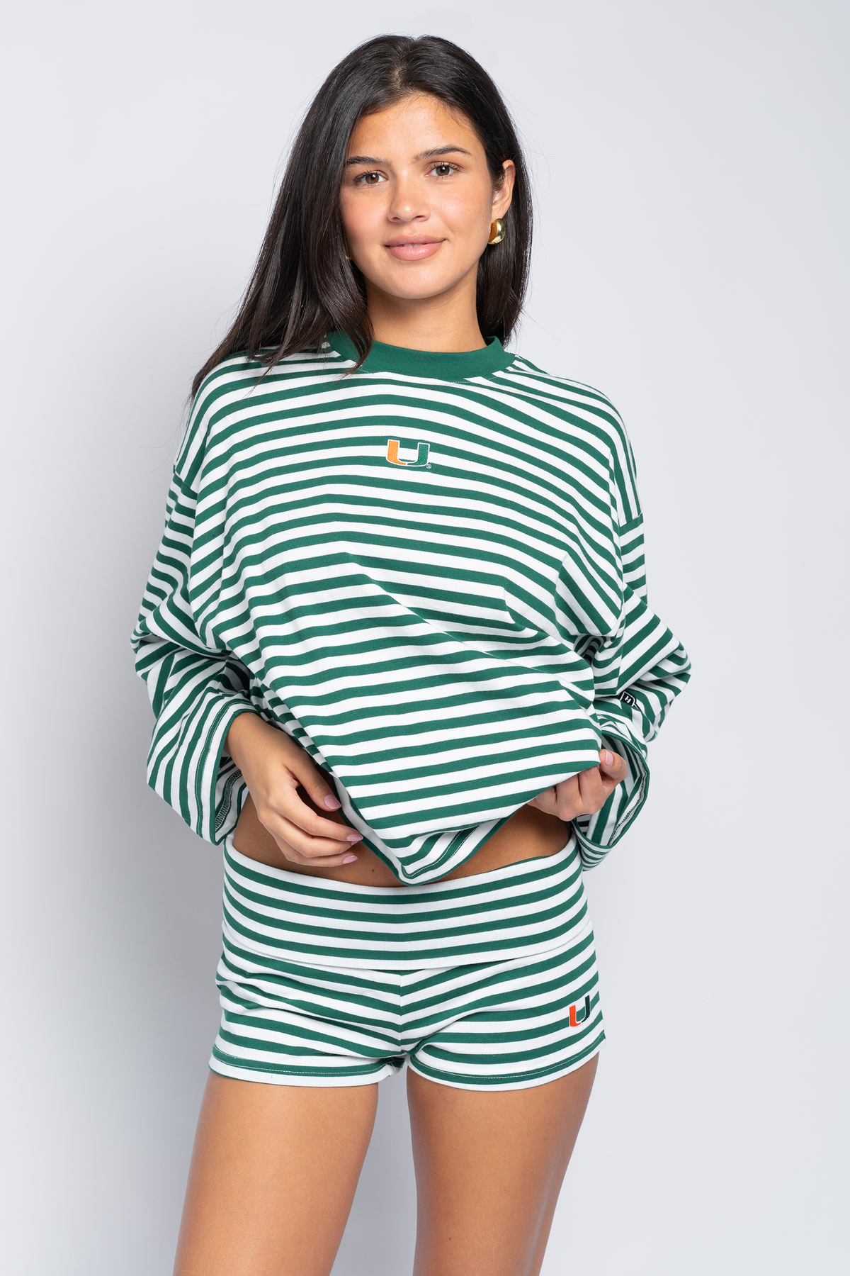 University of Miami Striped Foldover Shorts