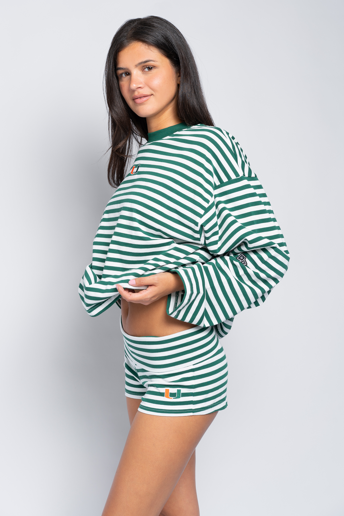University of Miami Striped Foldover Shorts