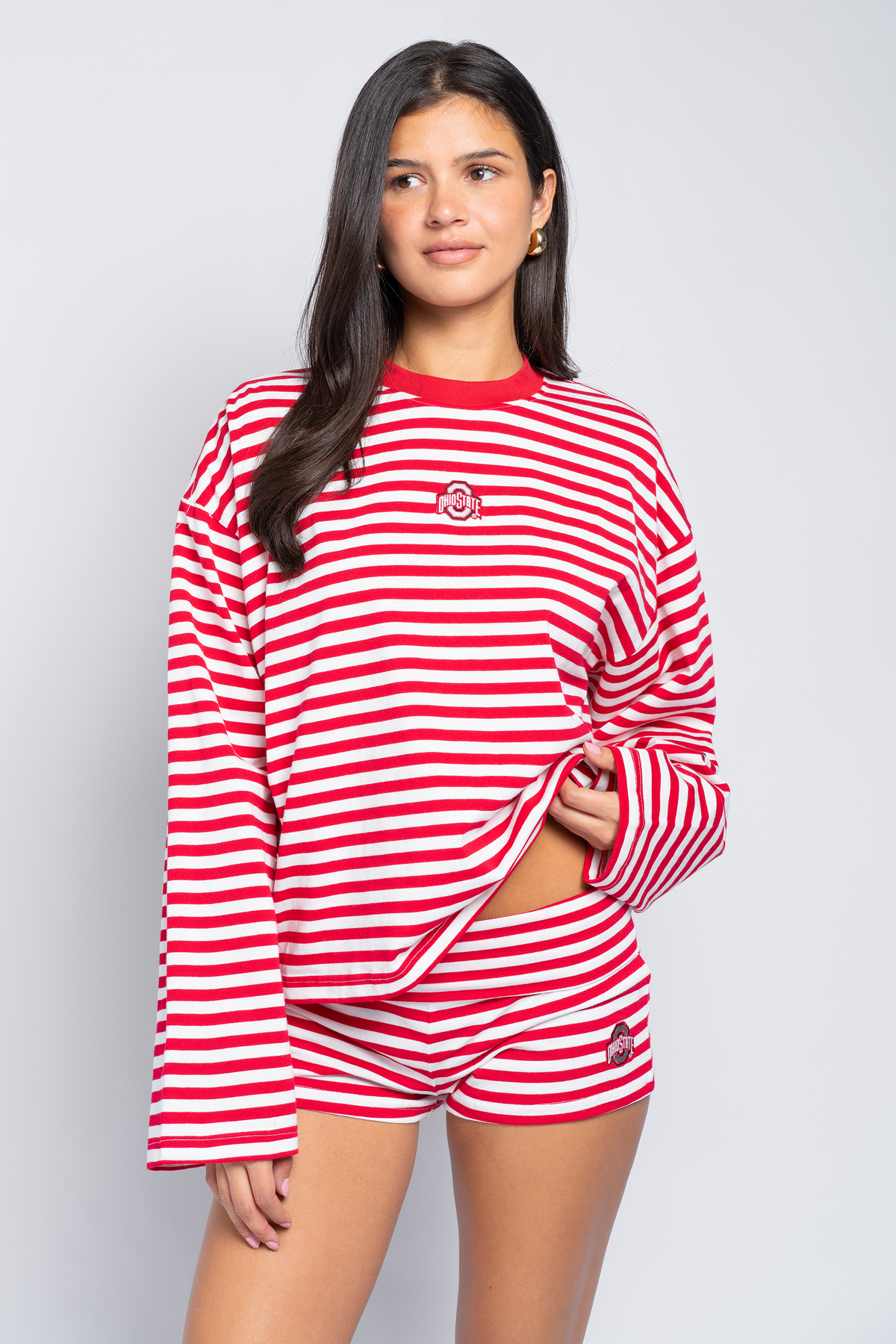 Ohio State University Striped Foldover Shorts
