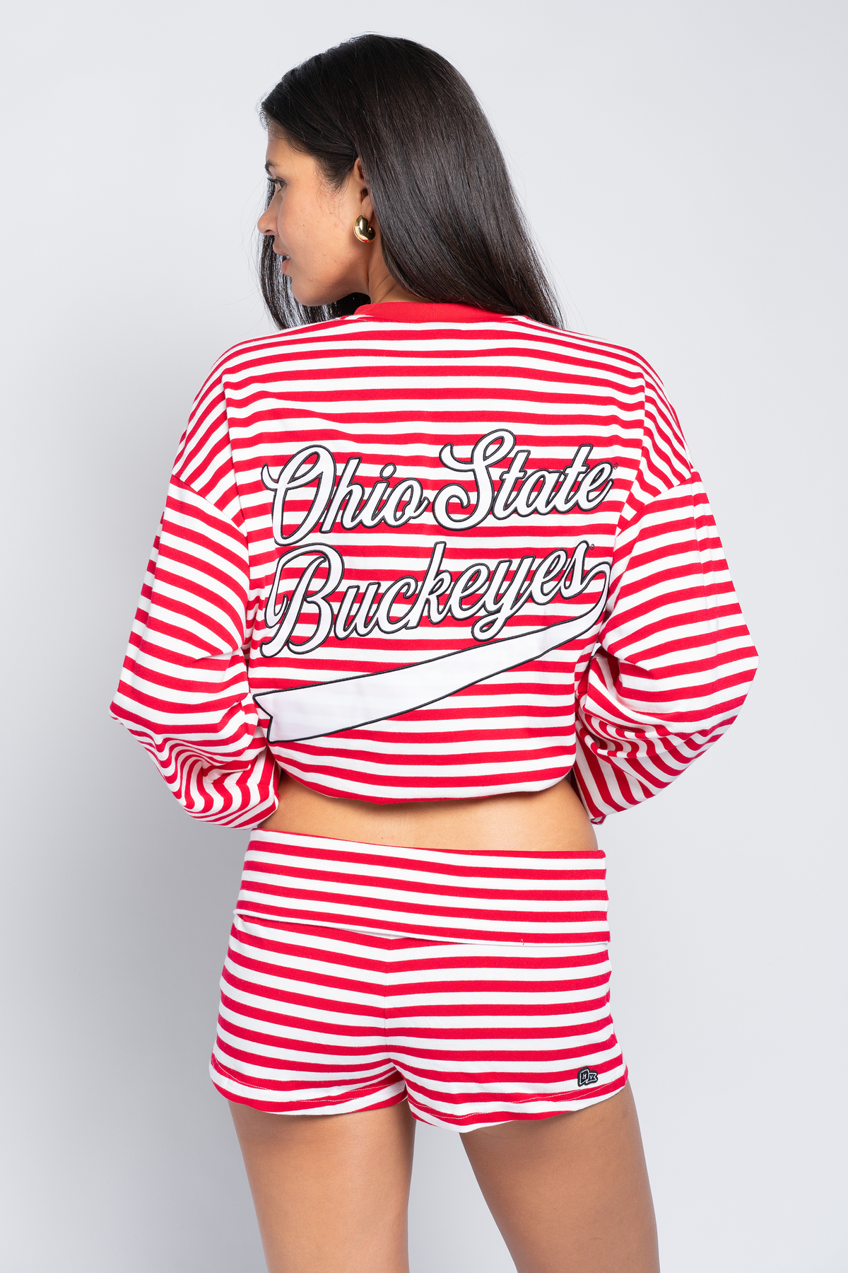 Ohio State University Striped Foldover Shorts