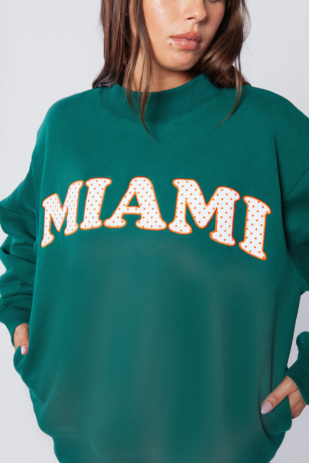 University of Miami Polka Dot Mock Neck Crewneck