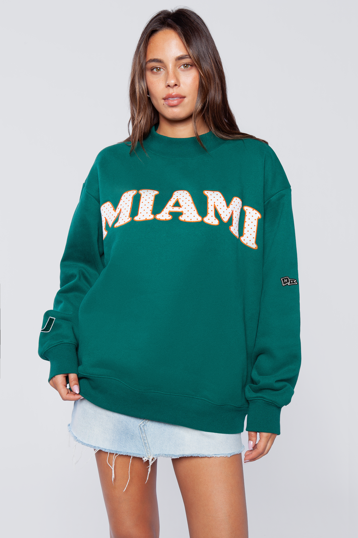 University of Miami Polka Dot Mock Neck Crewneck
