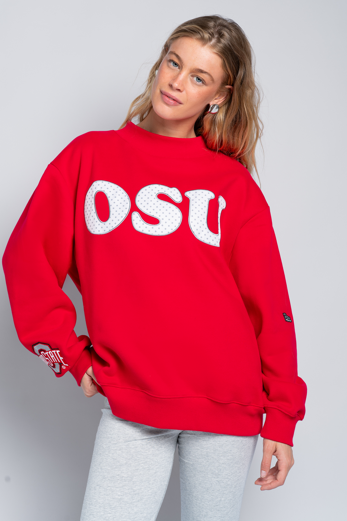 Ohio State Polka Dot Mock Neck Crewneck