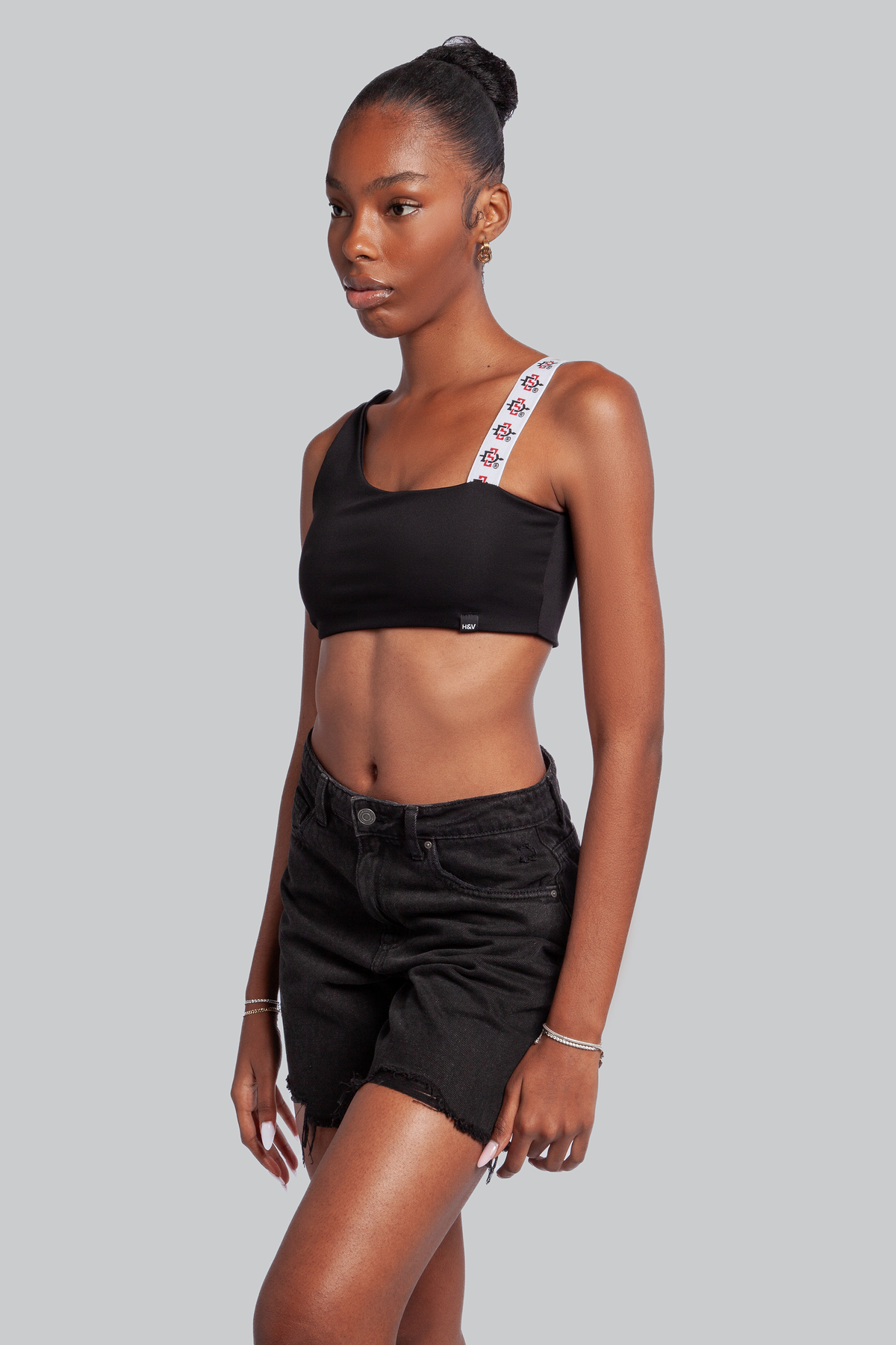 SDSU One Shoulder Crop Top with Woven Straps