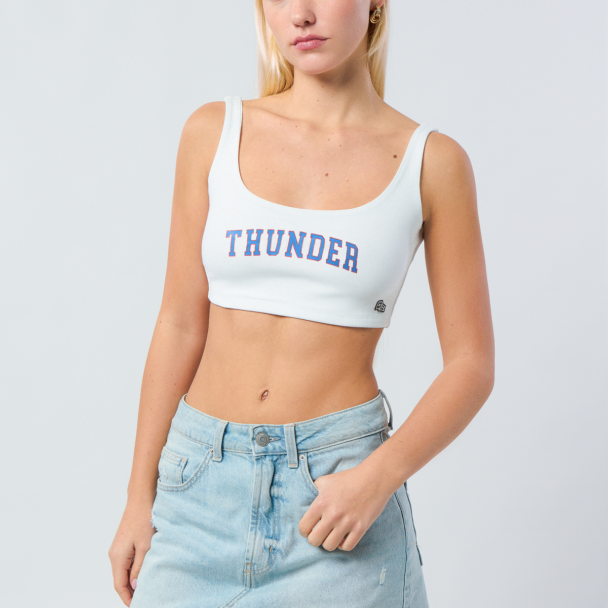 【HI FI FNK】Stone Pigment Cropped Top Block Stars Crop Hoodie- White/Teal | Live Fit Apparel