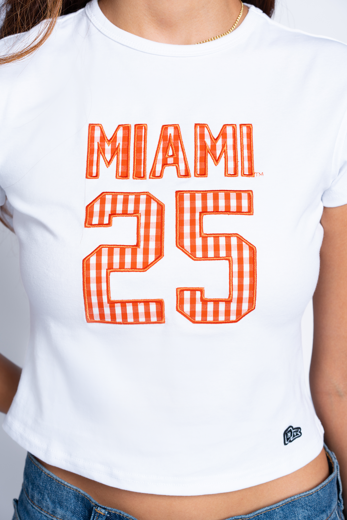 University of Miami Gingham Baby Tee
