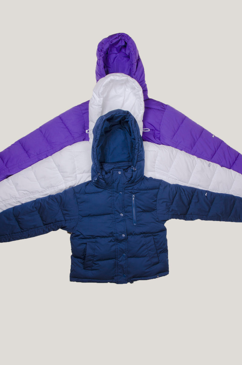 Purple puffer jacket top with hood