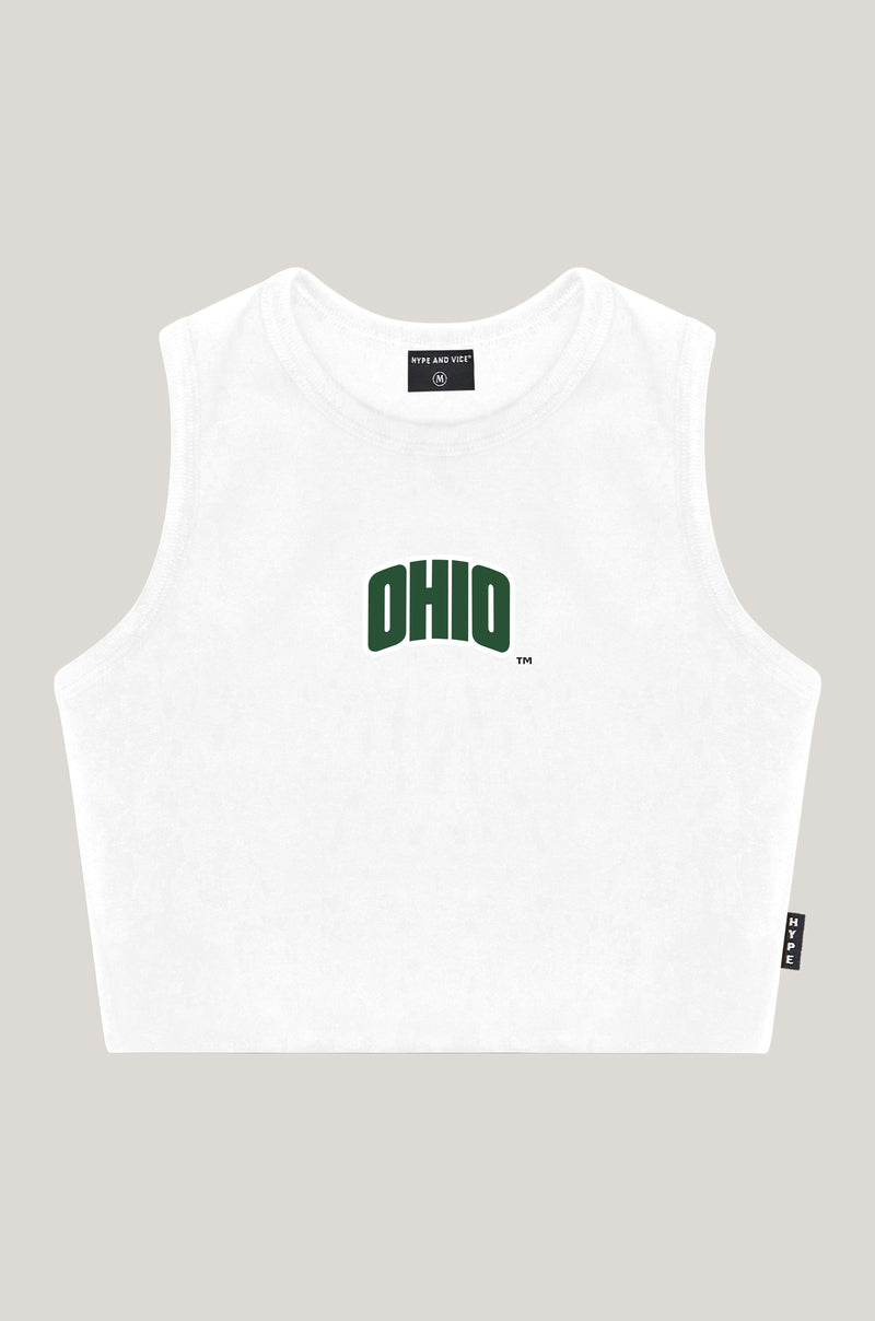 Ohio State Cropped Tank Top – Game Day Ready, Screenprint Logo, 95% Cotton 5% Spandex, Fitted Women’s Style